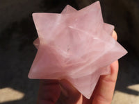 Polished Gemmy Rose Quartz Merkabah Stars x 3 From Madagascar