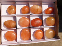 Polished Orange Twist Calcite Galets / Palm Stones x 12 From Maevantanana, Madagascar