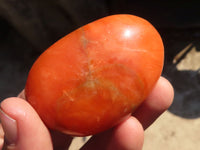 Polished Orange Twist Calcite Galets / Palm Stones x 12 From Maevantanana, Madagascar