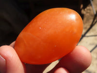 Polished Orange Twist Calcite Galets / Palm Stones x 12 From Maevantanana, Madagascar