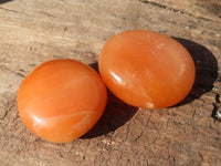 Polished Orange Twist Calcite Galets / Palm Stones x 12 From Maevantanana, Madagascar