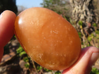 Polished Orange Twist Calcite Galets / Palm Stones x 12 From Maevantanana, Madagascar