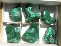 Polished Malachite Free Forms With Stunning Flower & Banding Patterns x 6 From Kolwezi, Congo - TopRock