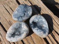 Polished Blue Celestite Egg Geodes  x 3 From Sakoany, Madagascar