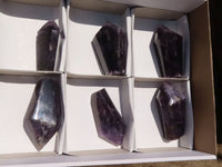 Polished Dark Chevron Amethyst Points  x 6 From Zambia - Toprock Gemstones and Minerals 