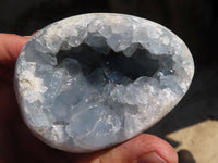 Polished Blue Celestite Egg Geodes  x 3 From Sakoany, Madagascar