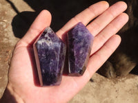 Polished Dark Chevron Amethyst Points  x 6 From Zambia - Toprock Gemstones and Minerals 