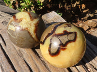 Polished Septaria Spheres x 2 From Mahajanga, Madagascar