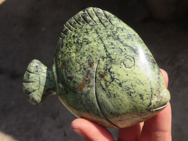 Polished Hand Carved Leopard stone Fish Carvings  x 3 From Madagascar