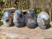 Polished Banded Agate Standing Free Forms  x 4 From West Coast, Madagascar