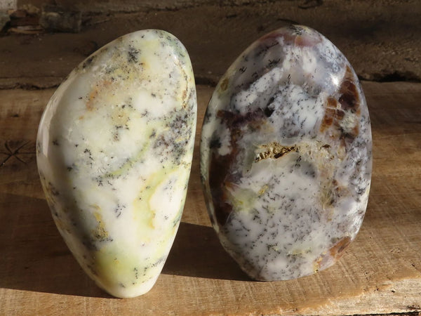 Polished Dendritic Opal Standing Free Forms  x 2 From Moralambo, Madagascar