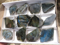 Polished One Side Polished Labradorite Slabs  x 12 From Madagascar - TopRock