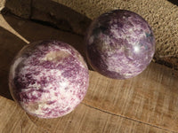 Polished Purple Lepidolite Spheres With Pink Tourmaline  x 2 From Madagascar