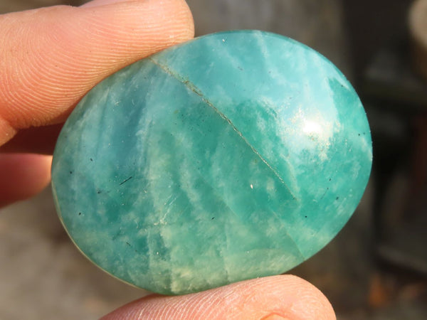 Polished  Blue Amazonite Palm Stones  x 35 From Madagascar