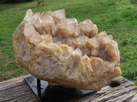 Natural Smokey Phantom Quartz Cluster With A Custom Made Metal Stand x 1 From Luena, Congo - TopRock