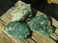 Polished On One Side Emerald Mtorolite Plates x 3 From Mutorashanga, Zimbabwe