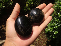 Polished Large Schorl Black Tourmaline Palm Stones x 6 From Madagascar - TopRock