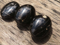 Polished Large Schorl Black Tourmaline Palm Stones x 6 From Madagascar - TopRock