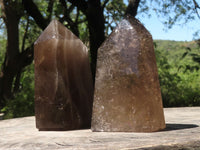 Polished Large Smokey Quartz Points  x 2 From Madagascar - TopRock