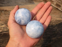 Polished Blue Calcite Spheres x 6 From Ihadilalana, Madagascar