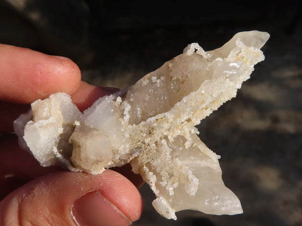 Natural Fluorescent Drusy Quartz Coated Spearhead Calcite Crystals x 12 From Alberts Mountain, Lesotho