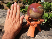 Polished Petrified Red Podocarpus Wood Sphere With Rosewood Stand x 1 From Madagascar - Toprock Gemstones and Minerals 