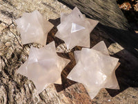 Polished Girasol Pearl Merkabah Stars x 4 From Ambatondrazaka, Madagascar