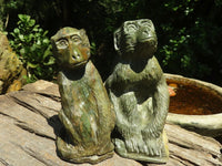 Polished Green Verdite Baboon Carvings  x 2 From Zimbabwe - TopRock