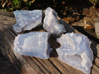 Natural Etched Blue Chalcedony Specimens  x 4 From Nsanje, Malawi