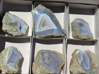 Polished One Side Polished Blue Lace Agate Specimens  x 6 From Nsanje, Malawi - Toprock Gemstones and Minerals 