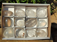 Polished Large Rock Crystal & Girasol Quartz Palm Stones  x 12 From Madagascar - Toprock Gemstones and Minerals 