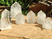 Polished Large Clear Quartz Points With Rainbow Veils In Some  x 6 From Madagascar - Toprock Gemstones and Minerals 