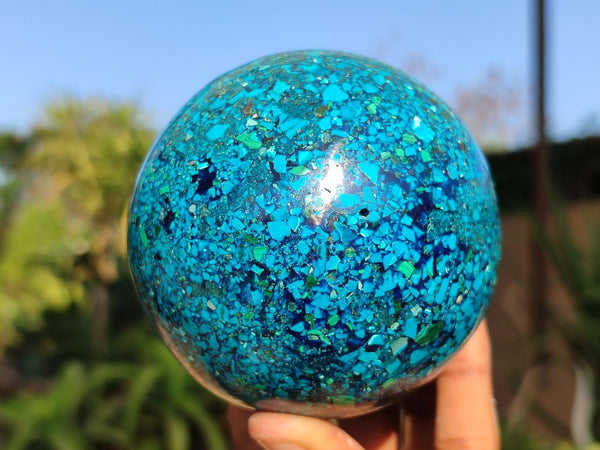 Polished Conglomerate Chrysocolla Sphere With Azurite & Malachite  x 1 From Congo - Toprock Gemstones and Minerals 