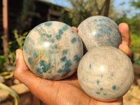 Polished Blue Spinel Quartz Spheres  x 3 From Madagascar - Toprock Gemstones and Minerals 