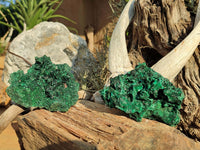 Natural Large Chatoyant Silky Malachite Specimens x 2 From Kasompe, Congo - Toprock Gemstones and Minerals 