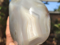 Polished Large Agate Standing Free Form With Smoke Ring Patterns  x 1 From Madagascar - Toprock Gemstones and Minerals 