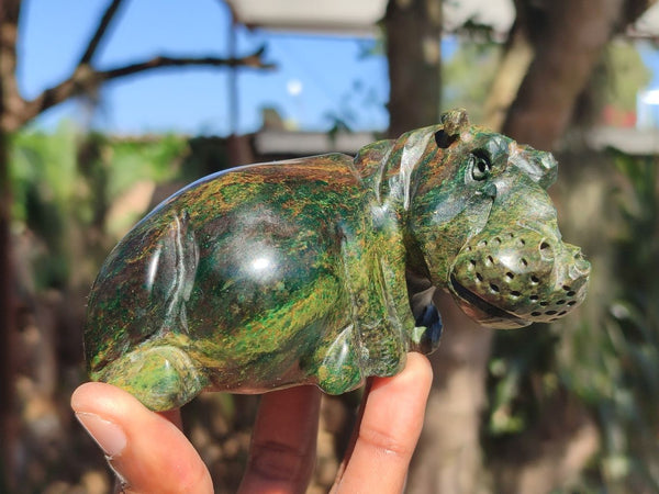 Polished Green Verdite Hippo Carvings  x 4 From Zimbabwe - Toprock Gemstones and Minerals 