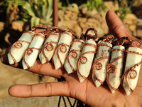 Polished Blue Smithsonite Aragonite Copper Wire Wrapped Pendants  x 9 From Congo - Toprock Gemstones and Minerals 