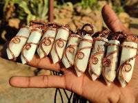 Polished Blue Smithsonite Aragonite Copper Wire Wrapped Pendants  x 9 From Congo - Toprock Gemstones and Minerals 