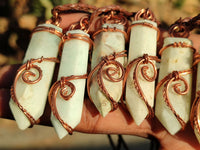 Polished Blue Smithsonite Aragonite Copper Wire Wrapped Pendants  x 9 From Congo - Toprock Gemstones and Minerals 