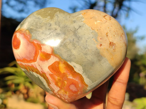 Polished Polychrome / Picasso Jasper Hearts  x 3 From Madagascar - Toprock Gemstones and Minerals 