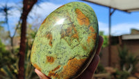 Polished Green Chrysoprase Standing Free Forms  x 3 From Ambatondrazaka, Madagascar