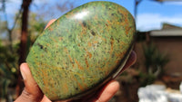 Polished Green Chrysoprase Standing Free Forms  x 3 From Ambatondrazaka, Madagascar