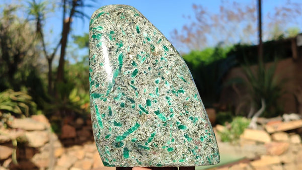 Polished Emerald Mica In Matrix Standing Free Forms x 1 From Mutoko, Zimbabwe