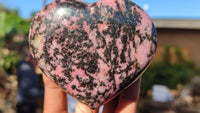 Polished Pink & Black Rhodonite Hearts x 4 From Madagascar