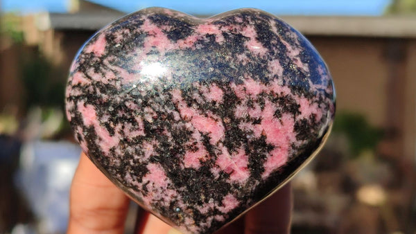 Polished Pink & Black Rhodonite Hearts x 4 From Madagascar