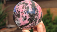 Polished Pink & Black Rhodonite Spheres x 3 From Madagascar