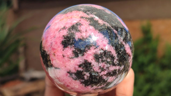 Polished Pink & Black Rhodonite Spheres x 3 From Madagascar