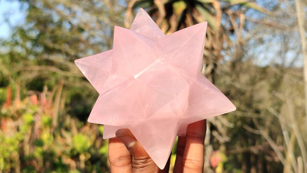 Polished Gemmy Pink Rose Quartz Merkabah Stars x 3 From Ambatondrazaka, Madagascar