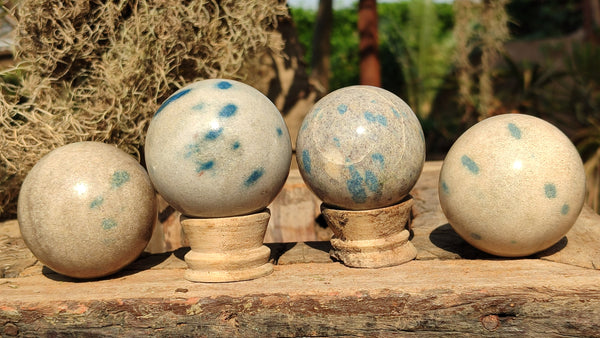 Polished  Blue Spotted Spinel Quartz Spheres  x 4 From Madagascar